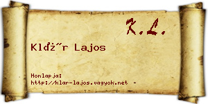 Klár Lajos névjegykártya